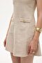 Pocket Detailed Round Neck Tweed Mini Dress Stone - 4