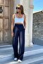 Women's Lycra Velcro Closure Palazzo Trousers 1077 Navy Blue - 4