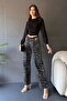 Women's Crew Neck Drape Detailed Long Sleeve Blouse Black - 3