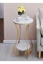 Multipurpose 2-Tiers Modern Nordic Style Creative Marble Side Table Coffee Table End Table with Meta - 4