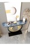 Modern Half Moon Shape Design with Metal Fishes Rustproof Rock Slab Tabletop - 2