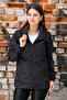 Women's Black Lined Windproof Hooded Pocket Raincoat