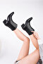Women's Black Leather Short Cowboy Boots - 5