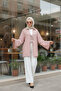 Dusty Rose - Natural Viscose Fabric Pocketed Lace-Up Women's Hijab Kimono 1167-Tes - 8