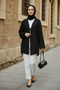 Black - Natural Viscose Fabric Pocketed Lace-Up Women's Hijab Kimono 1167-Tes - 6