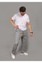 Men's Gray Baggy Style Pique Fabric Loose Leg Sweatpants with Pocket Detail - 6