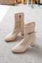Women's Beige Winter Stretch Buckle Zipper Ankle Length Pointed Toe 7 cm Thick Heeled Boots 1749 - 4