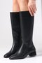 Briony Black Color Side Zipper, Thin Faux Fur Lined Blunt Toe Women's Heeled Boots - 4