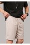 Men's Beige Pique Fabric Baggy Cut Double Leg Elastic Waist Tie Summer Shorts - 6