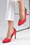 Elvira Red Suede Color Combination Women's Stiletto Heeled Shoes - 5