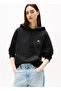 Hooded Collar Printed Black Women's Sweatshirt Dw0Dw19414Bds