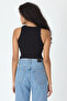 Ribbed Regular Fit Normal Fit Black-White Crew Neck Zero Sleeve Cotton 2-Piece Women's Tank Top - 7