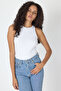 Ribbed Regular Fit Normal Fit Black-White Crew Neck Zero Sleeve Cotton 2-Piece Women's Tank Top - 3