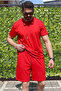 Men's Red Set of 2 Relaxed Fit 100% Cotton Breathable Lycra Fabric Summer Tracksuit Complete - 4