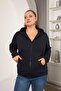 Large Size Navy Blue Tracksuit Top with Zipper Detail