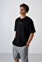 Black - Anthracite Cotton Thick Soft Textured Oversize Fit Printed Men's T-Shirt - 88321 - 4