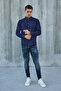 Dark Blue Judge Collar Half Pat Lycra Linen Texture Cotton Slim Fit Men's Shirt - 7