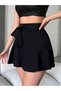 Women's Ruffled Black Shorts Skirt with Tie Detail - 4