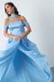 Women's Baby Blue Shawl Collar Strapless Promise Engagement Evening Dress - 4