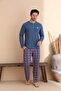 Indigo Plaid Pattern Button Long Sleeve Men's Pajama Set - 3