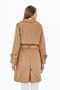Dark Beige 100% Cotton Gabardine Midi (95CM) Lined Belted Women's Trench Coat 1113 - 7