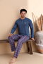 Indigo Plaid Pattern Button Long Sleeve Men's Pajama Set - 2