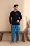 Black Plaid Pattern Button Long Sleeve Men's Pajama Set - 3