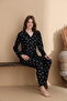 Heart Pattern Suede Knitted Long Sleeve Women's Buttoned Pajama Set - 2