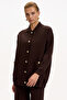 Bisiket Oversize Tirko Cardigan with Collar Pockets and Gold Buttons - 3