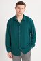 Oversize Seasonal Linen Textured Loose Fit Long Sleeve Comfortable Use Men's Green Shirt