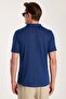 Men's Slim Fit Knitted Fabric Apache Collar Casual Short Sleeve Navy Blue Shirt - 5