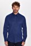Men's Modern Fit Slim Fit Cotton Easy-Iron Dobby Navy Blue Shirt - 3