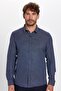 Modern Slim Fit Long Sleeve Cotton Easy-Iron Dobby Men's Navy Blue Shirt - 3