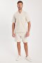 Men's Regular Fit Classic Cut Short Sleeve Apaş Collar Striped Pocket 100% Cotton Shirt - 5