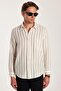 Regular Fit Classic Cut Oversized Linen Look Cotton Pack Striped Drapey Comfortable Pocketed Sports Shirt - 4