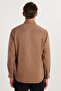 Men's Regular Fit Classic Cut Cotton Oxford Texture Brown Button Lapel Shirt - 5