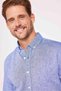 Navy Blue Linen Premium Series - Slim Fit Slim Fit Sports Shirt, Long Sleeve and Button Collar - 3