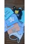 Blue-Yellow 4-Piece Teddy Bear Printed Cotton Organic Fabric Baby Boy Combed Cotton Hat Beanie