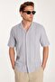 Men's Regular Fit Comfortable Cut Oversize 100% Cotton Linen Effect Short Sleeve Sporty Lapel Collar Gray Shirt - 4