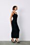Strappy Velvet Midi Dress - Black - 5