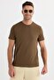 Men's Slim Fit Slim Fit Cotton Soft Texture Lycra Stretch Fabric Brown Crew Neck T-Shirt - 4