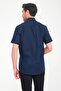 Classic Short Sleeve Linen Linen Collar Button Gift Boxed Men's Shirt Fs-001202 - Navy Blue - 5
