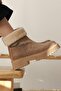 Mbibr205-N Women's Nude Suede Collar Fur Thick Thermo Sole Short Boots & Bootie - 6