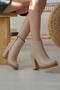 Mbzfr5008D-N Women's Nude Thick Heeled Zippered Short Boots&Bootie - 5