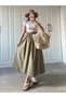 Long Elastic Waist Skirt with Flannel Pockets, Non-See-Through Poplin Fabric Seasonal Skirt (90cm)