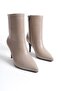 Mubiano Genuine Leather Collection Women's Zippered Pointed Toe Short Boots Mink - Mcalm2232 - Vz - 7