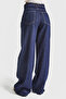 Women's Indigo Color 7w5-50 Belt Detail Wide Leg Fit 100% Cotton Denim Jeans - 2