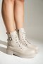 Allesia Beige Women's Zippered Comfortable Boots Non-Slip Sole Lace-Up Boots - 6