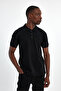 Men's Slim Fit Black Non-Stretch Cotton Polo Collar T-Shirt - 3