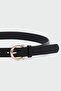 Classic Faux Leather Belt with Oval Buckle Black - 2